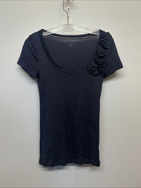 J. Crew Dark Navy Crewneck Tee with Ruffle Sleeve